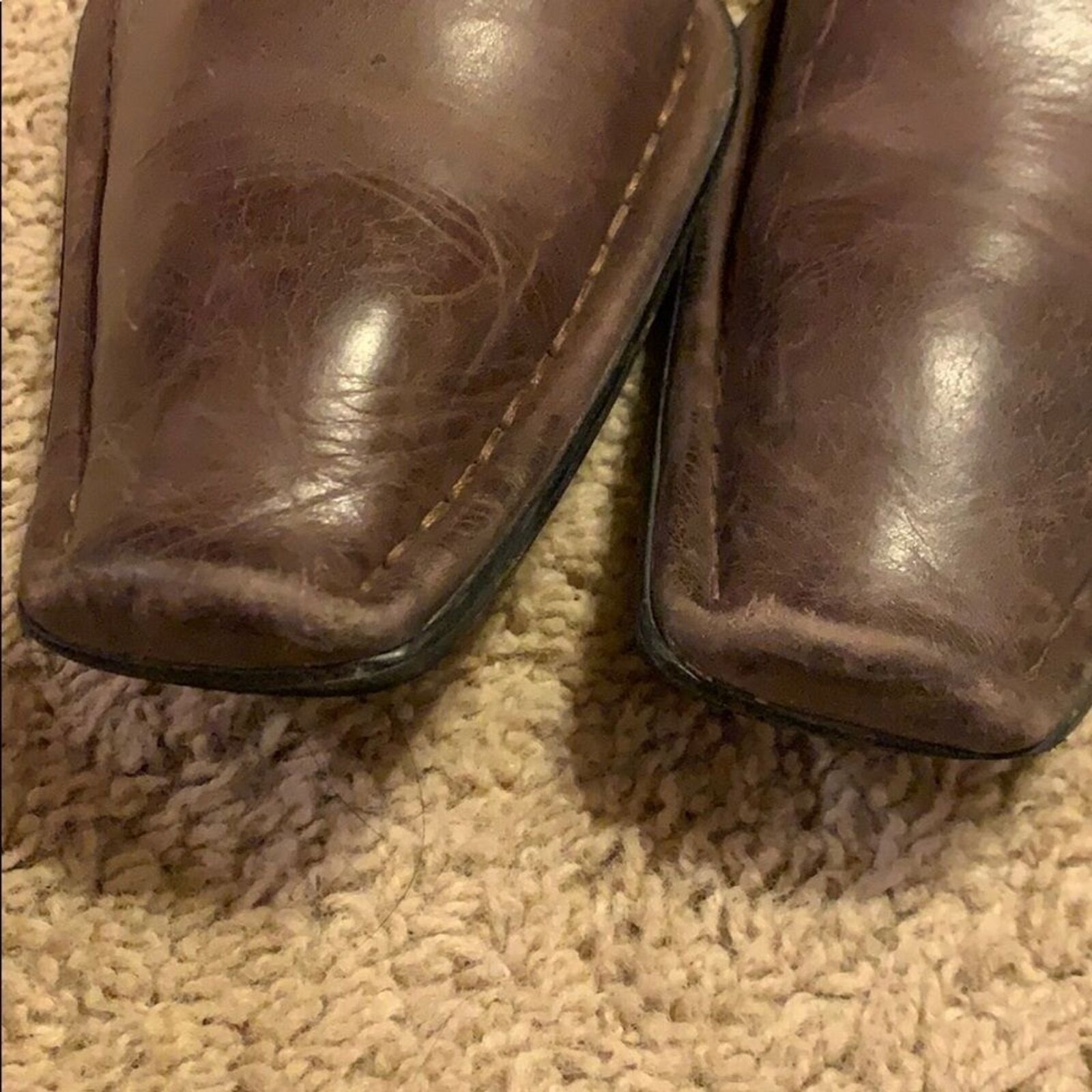 Men's Robert Wayne Brown Leather Slip On Loafers Suede Cross Detail Square Toe — image 5 of 7